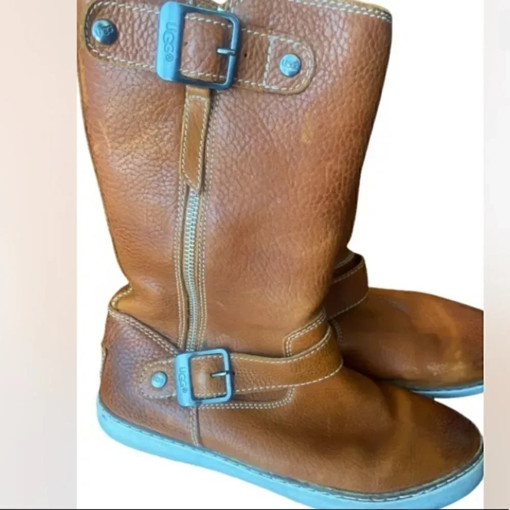 Womens Ugg Australia Boots Andra Brown Pebbled Leather 1005043 Buckle Zip 7 M US